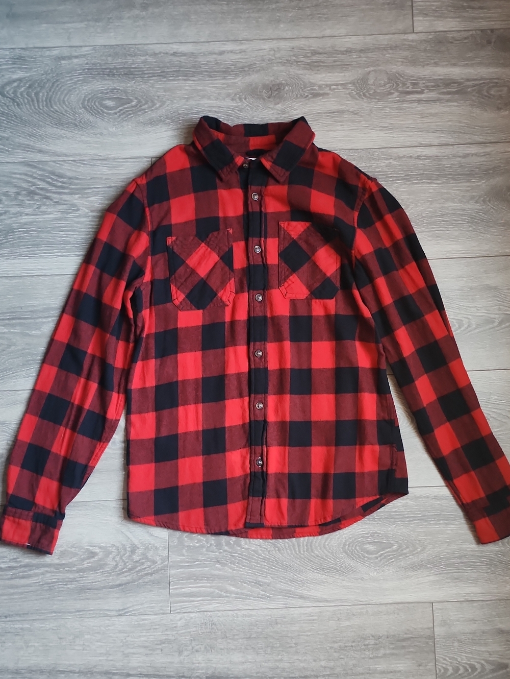 Boys XL Red and Black Buffalo Plaid Button-Up Shirt
